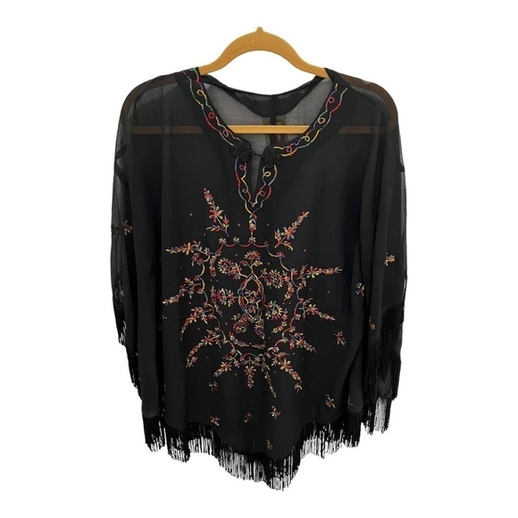 Anthony Black Embroidered Poncho Colorful Original NWT - Picture 1 of 8